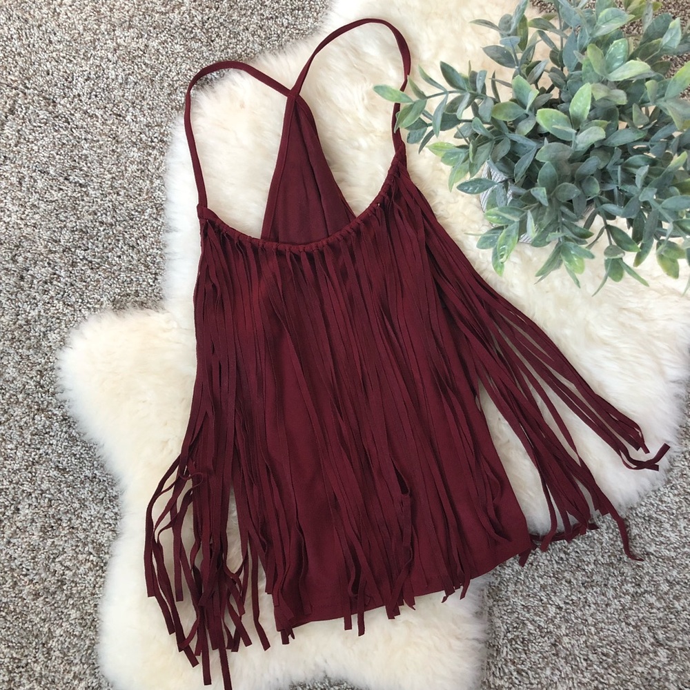 Burnt Red Vintage Suede Fringe Tank Top